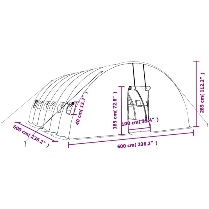Växthus med stålram grön 36 m² vidaXL 6 x 6 x 2.85 m – bild 12