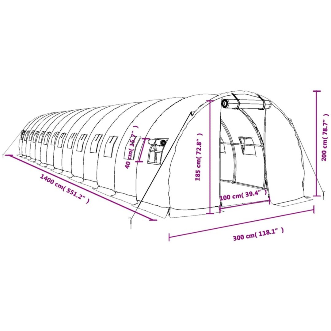 Växthus med stålram grön 42 m² vidaXL 14 x 3 x 2 m – bild 12