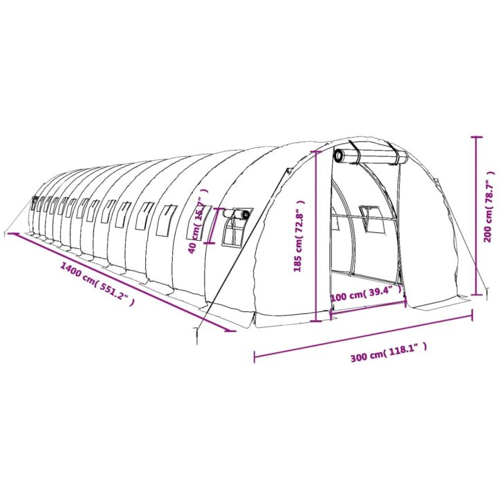 Växthus med stålram grön 42 m² vidaXL 14 x 3 x 2 m – bild 12