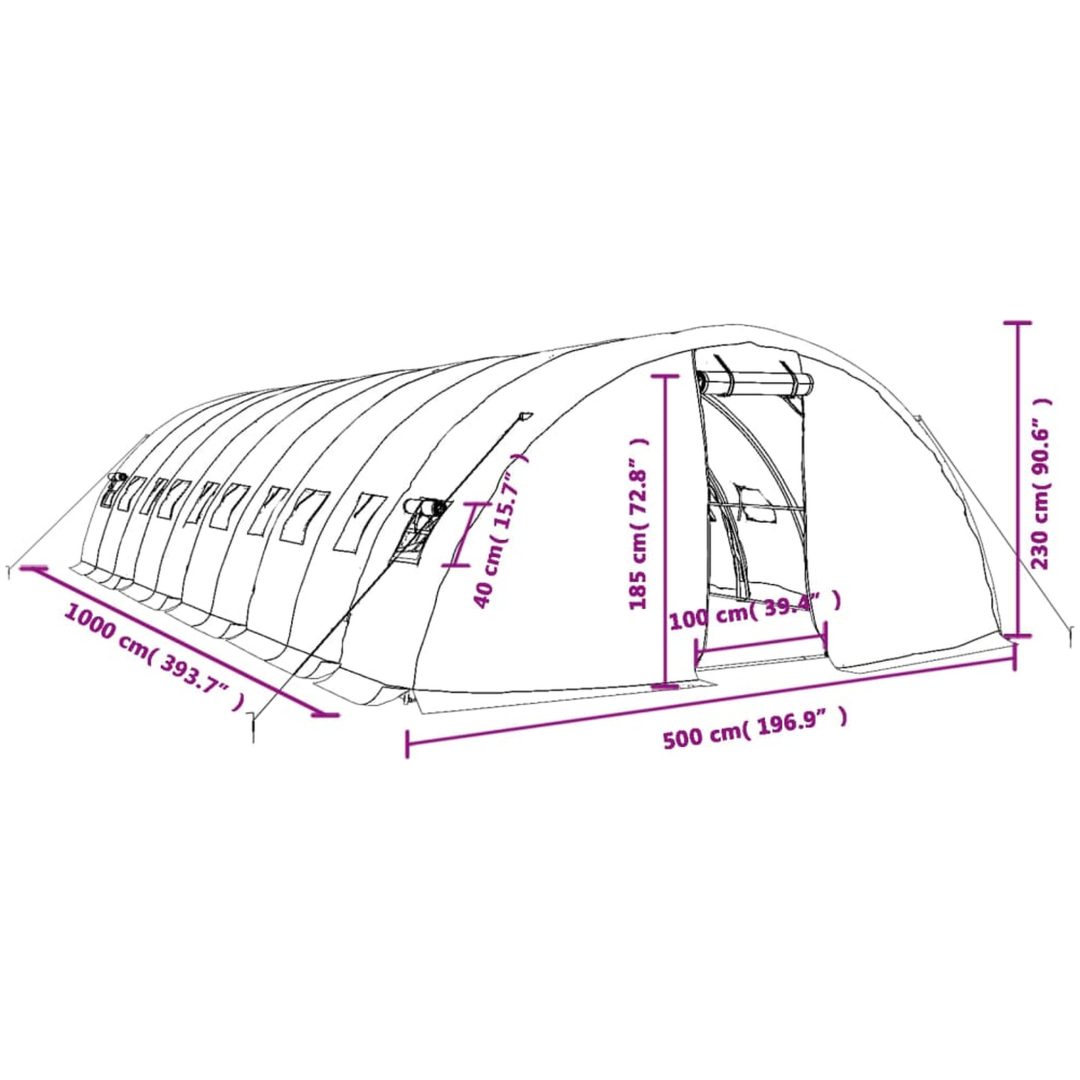 Växthus med stålram grön 50 m² vidaXL 10 x 5 x 2.3 m – bild 12