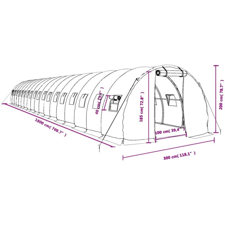 Växthus med stålram grön 54 m² vidaXL 18 x 3 x 2 m – bild 12