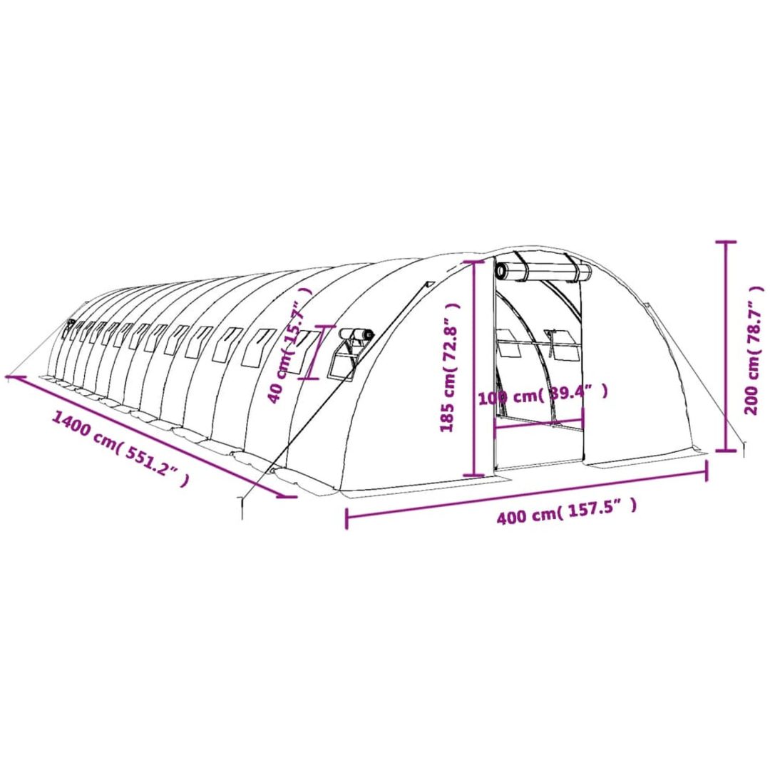 Växthus med stålram grön 56 m² vidaXL 14 x 4 x 2 m – bild 12