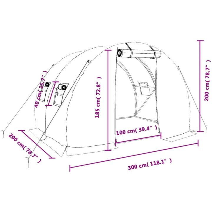 Växthus med stålram grön 6 m² vidaXL 3 x 2 x 2 m – bild 12
