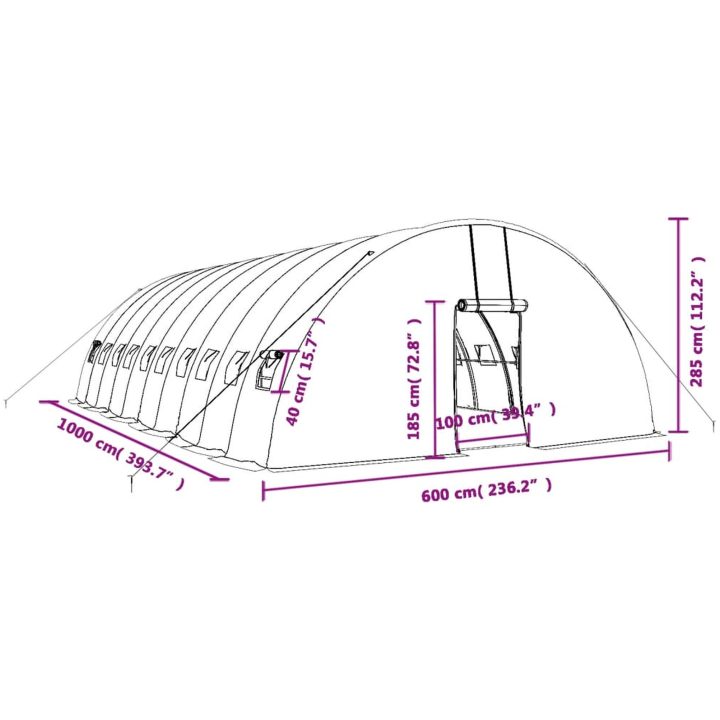 Växthus med stålram grön 60 m² vidaXL 10 x 6 x 2.85 m – bild 12