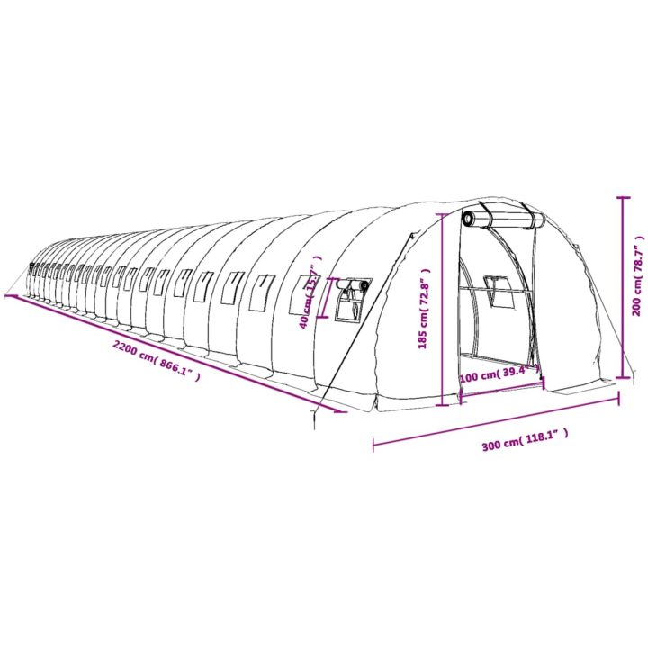 Växthus med stålram grön 66 m² vidaXL 22 x 3 x 2 m – bild 12