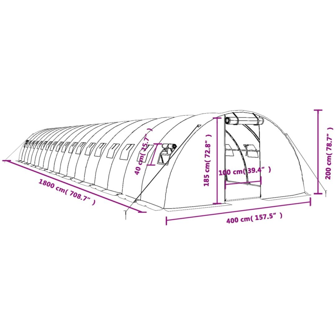 Växthus med stålram grön 72 m² vidaXL 18 x 4 x 2 m – bild 12