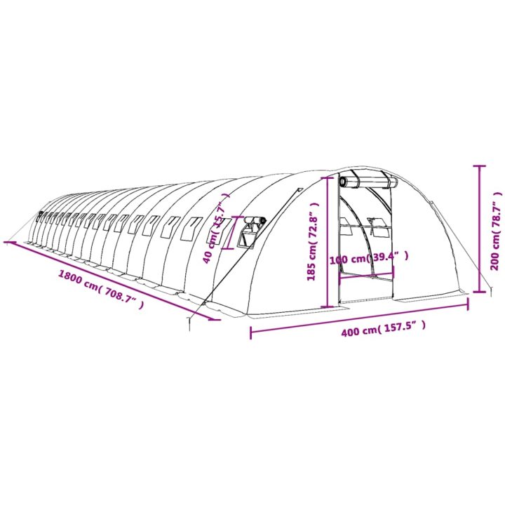 Växthus med stålram grön 72 m² vidaXL 18 x 4 x 2 m – bild 12