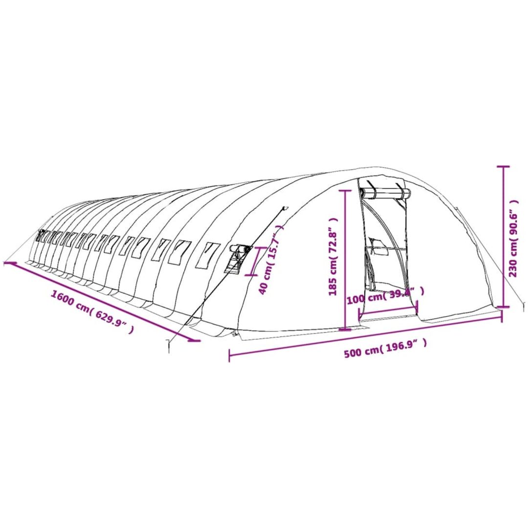 Växthus med stålram grön 80 m² vidaXL 16 x 5 x 2.3 m – bild 12