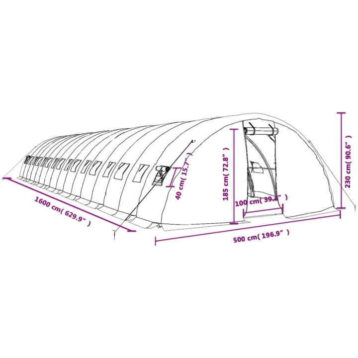 Växthus med stålram grön 80 m² vidaXL 16 x 5 x 2.3 m – bild 12