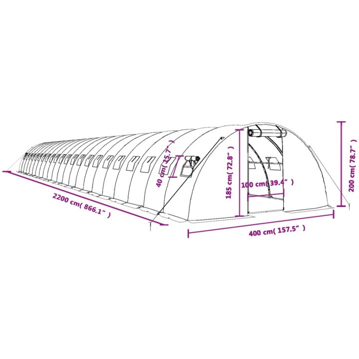 Växthus med stålram grön 88 m² vidaXL 22 x 4 x 2 m – bild 12