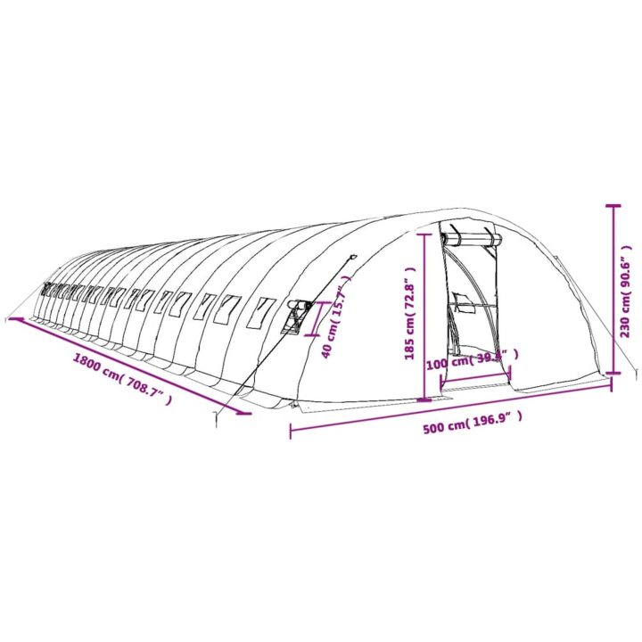 Växthus med stålram grön 90 m² vidaXL 18 x 5 x 2.3 m – bild 12