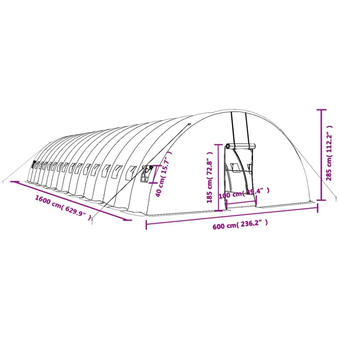 Växthus med stålram grön 96 m² vidaXL 16 x 6 x 2.85 m – bild 12