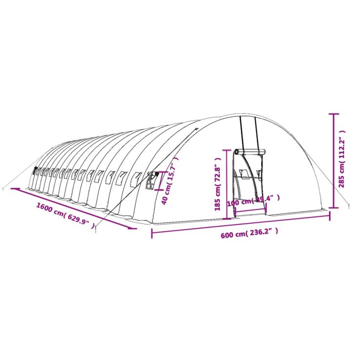 Växthus med stålram grön 96 m² vidaXL 16 x 6 x 2.85 m – bild 12