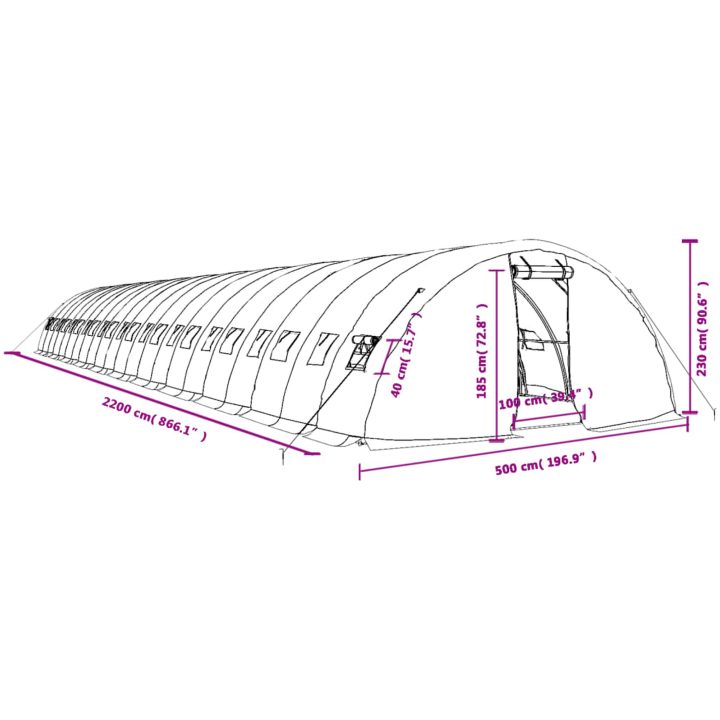 Växthus med stålram vit 110 m² vidaXL 22 x 5 x 2.3 m – bild 12