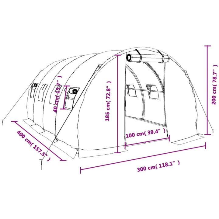 Växthus med stålram vit 12 m² vidaXL 4 x 3 x 2 m – bild 12
