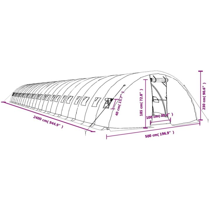 Växthus med stålram vit 120 m² vidaXL 24 x 5 x 2.3 m – bild 12