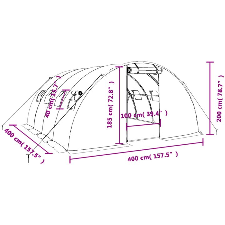 Växthus med stålram vit 16 m² vidaXL 4 x 4 x 2 m – bild 12