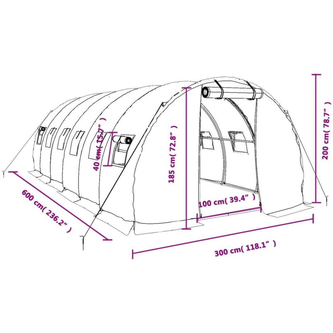 Växthus med stålram vit 18 m² vidaXL 6 x 3 x 2 m – bild 12