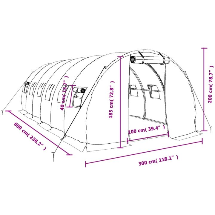 Växthus med stålram vit 18 m² vidaXL 6 x 3 x 2 m – bild 12
