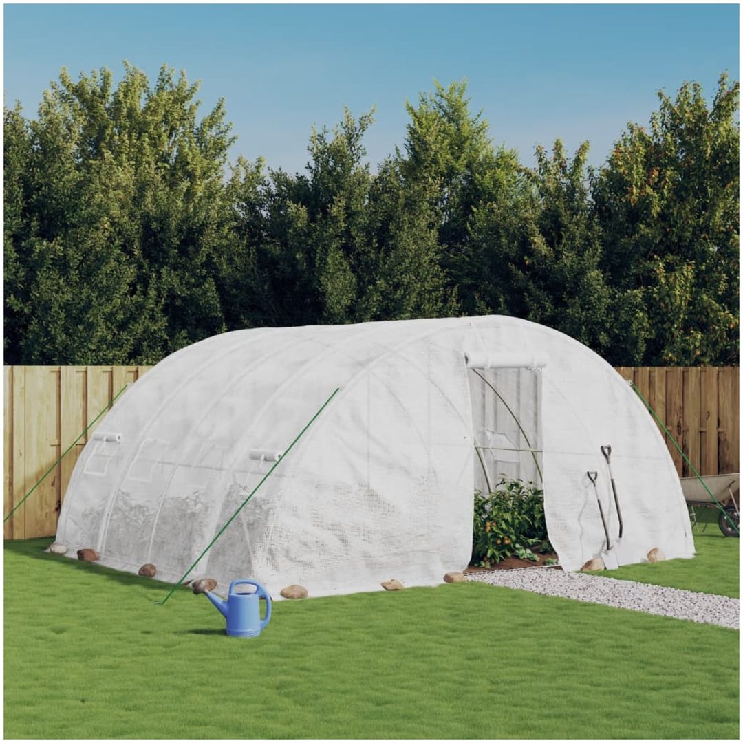 Växthus med stålram vit 20 m² vidaXL 5 x 4 x 2.3 m