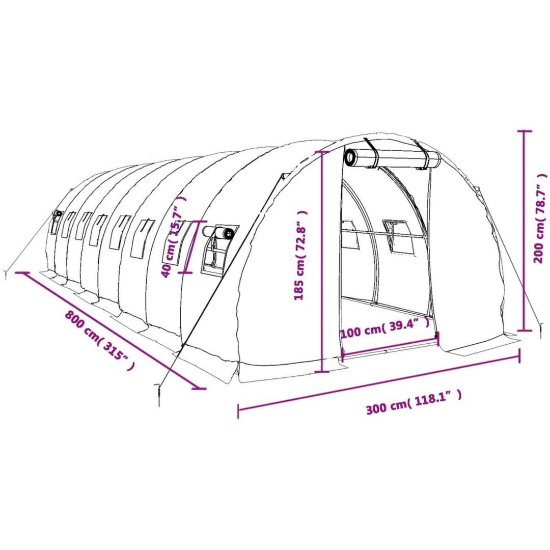 Växthus med stålram vit 24 m² vidaXL 8 x 3 x 2 m – bild 12