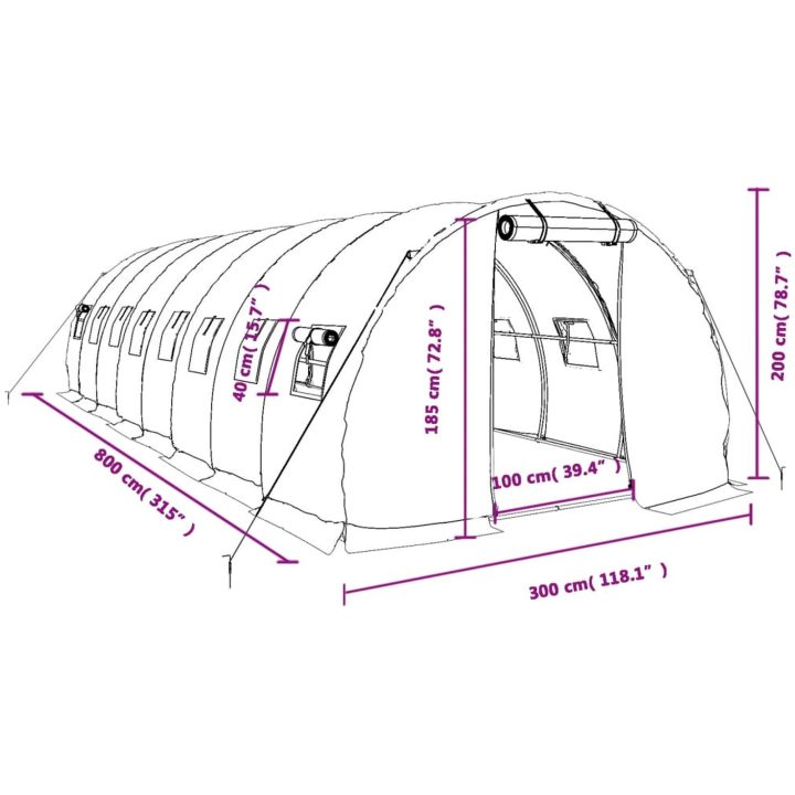 Växthus med stålram vit 24 m² vidaXL 8 x 3 x 2 m – bild 12