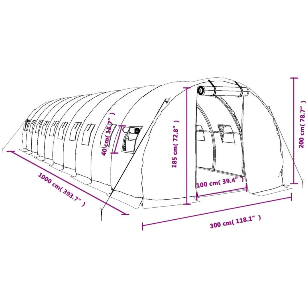 Växthus med stålram vit 30 m² vidaXL 10 x 3 x 2 m – bild 12