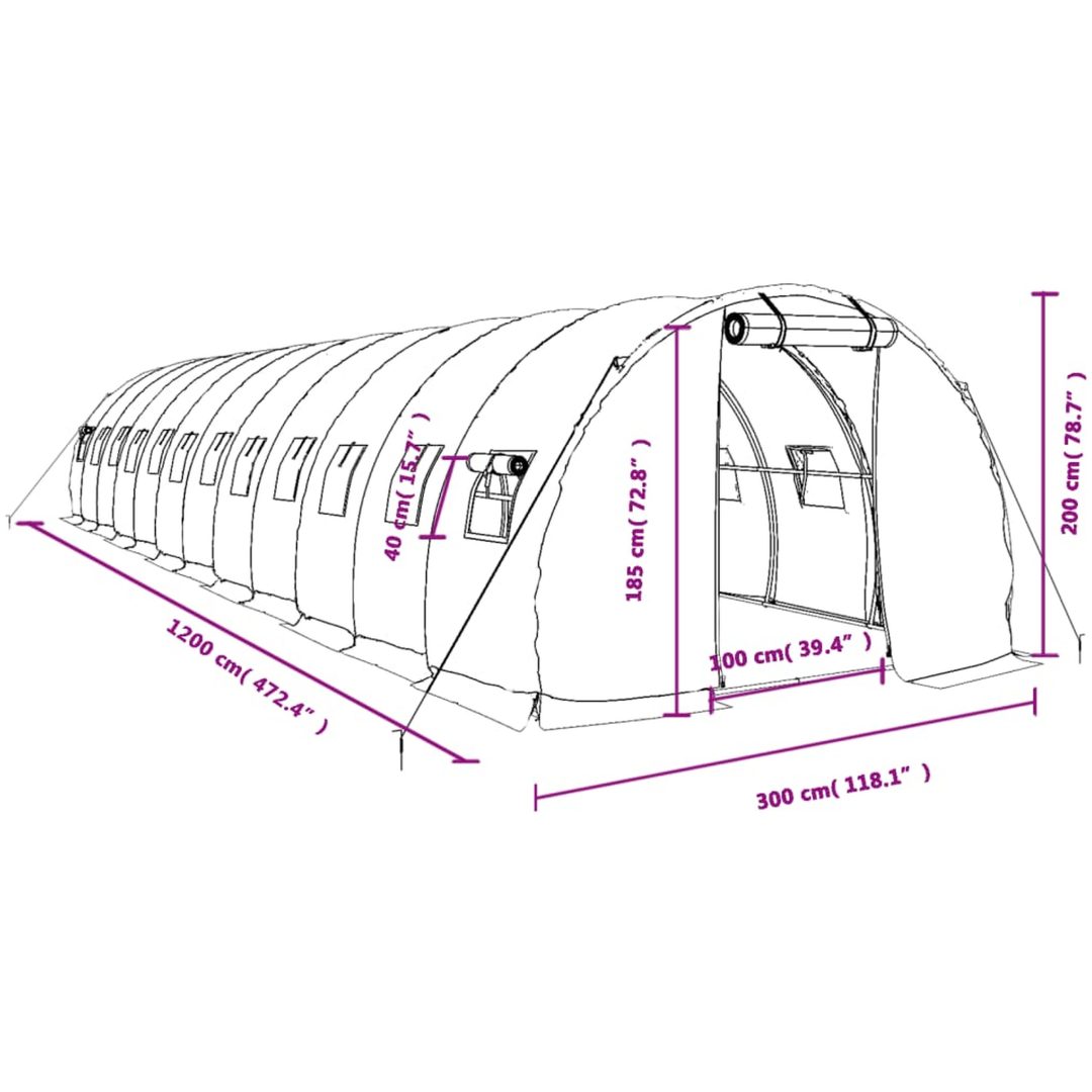 Växthus med stålram vit 36 m² vidaXL 12 x 3 x 2 m – bild 12