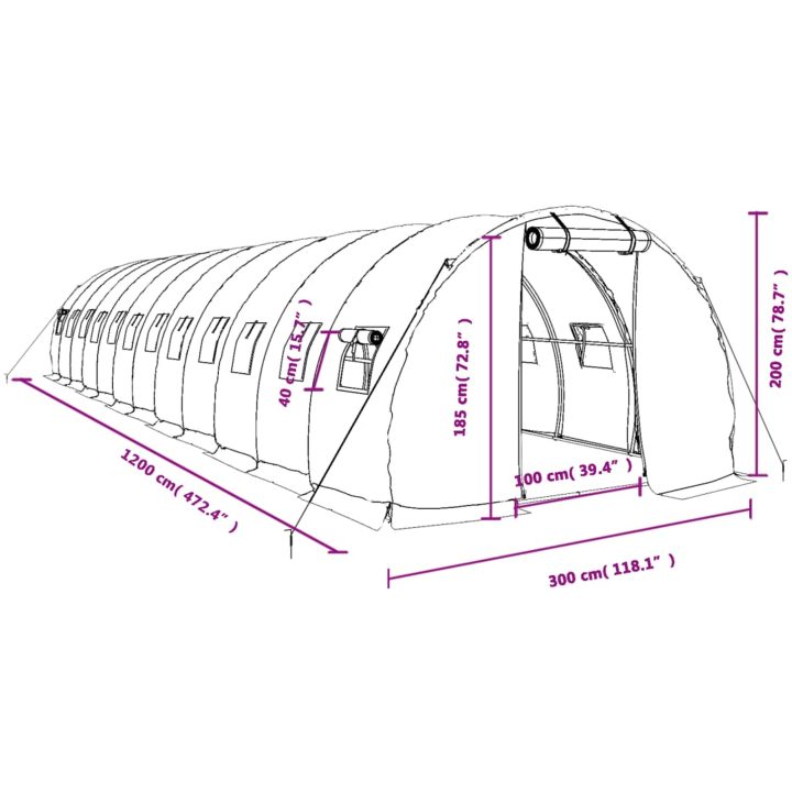Växthus med stålram vit 36 m² vidaXL 12 x 3 x 2 m – bild 12