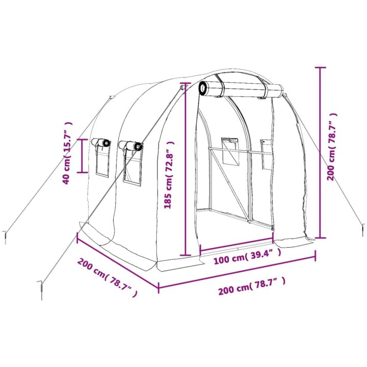 Växthus med stålram vit 4 m² vidaXL 2 x 2 x 2 m – bild 12