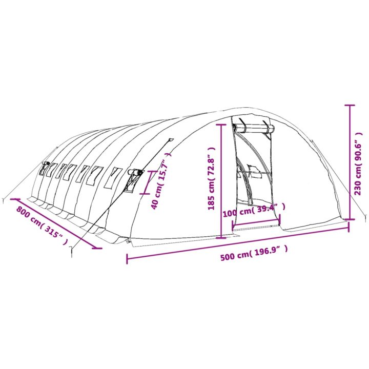 Växthus med stålram vit 40 m² vidaXL 8 x 5 x 2.3 m – bild 12