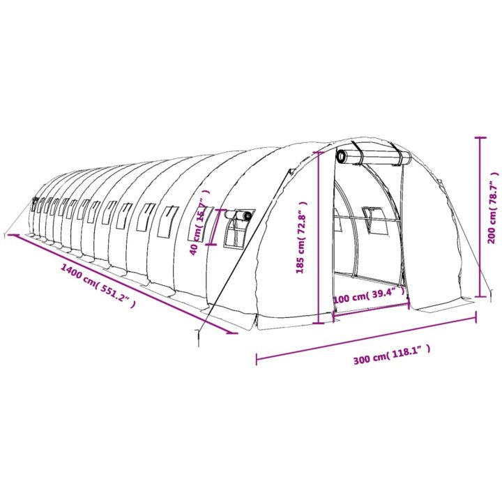 Växthus med stålram vit 42 m² vidaXL 14 x 3 x 2 m – bild 12