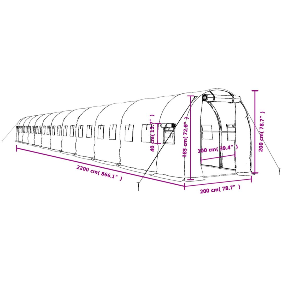Växthus med stålram vit 44 m² vidaXL 22 x 2 x 2 m – bild 12
