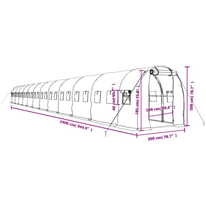Växthus med stålram vit 48m² vidaXL 24 x 2 x 2 m – bild 12