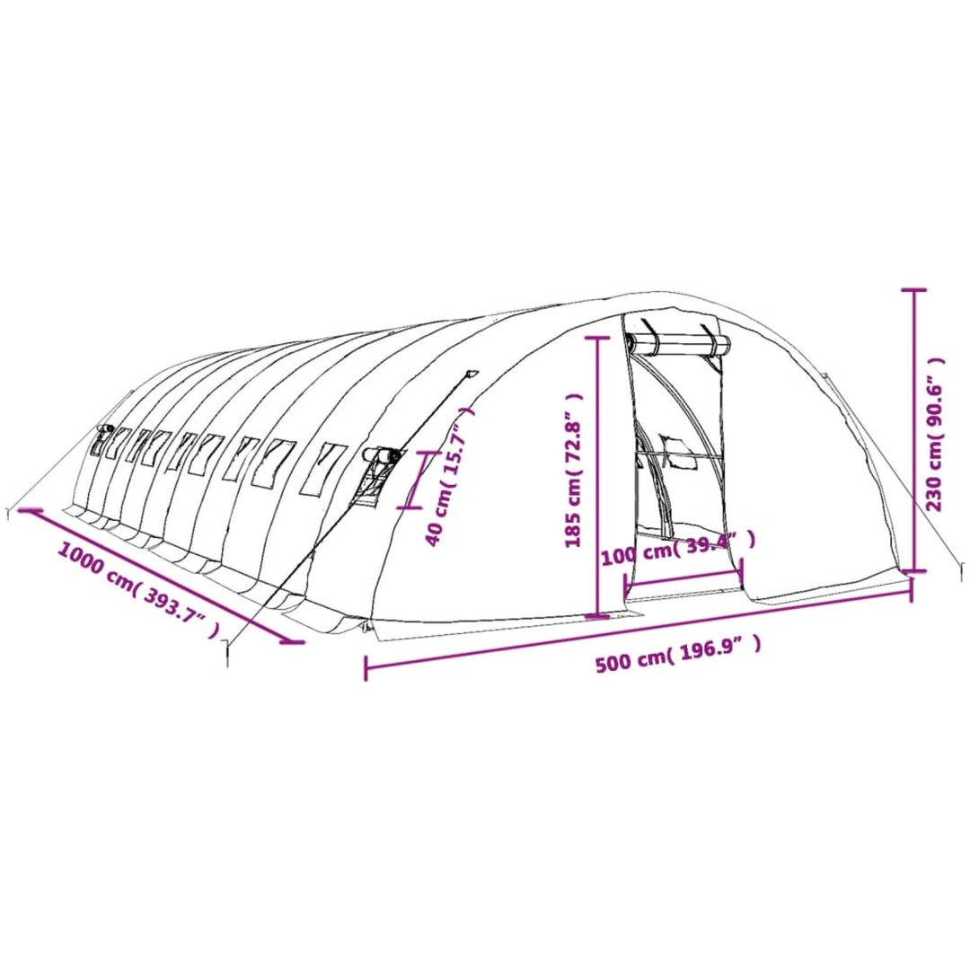 Växthus med stålram vit 50 m² vidaXL 10 x 5 x 2.3 m – bild 12