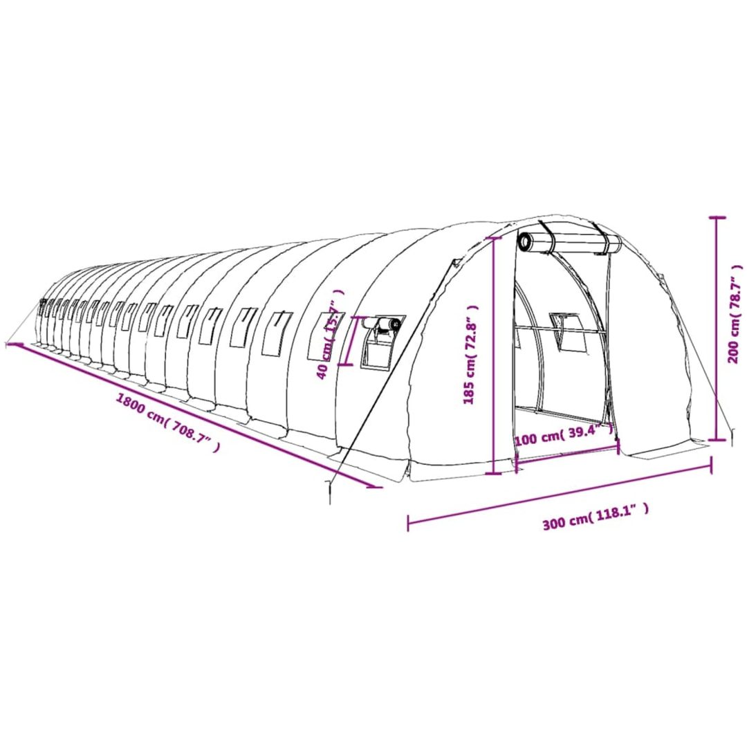 Växthus med stålram vit 54 m² vidaXL 18 x 3 x 2 m – bild 12