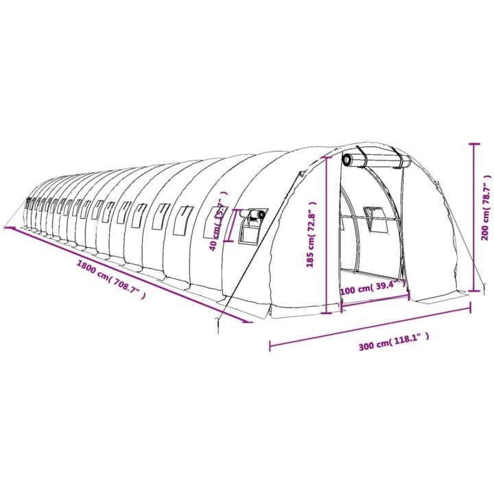 Växthus med stålram vit 54 m² vidaXL 18 x 3 x 2 m – bild 12