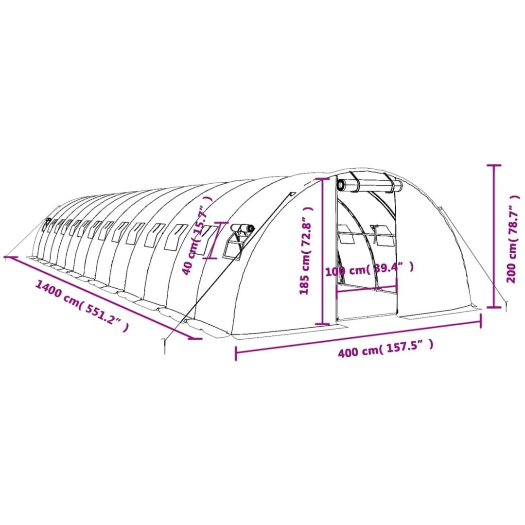 Växthus med stålram vit 56 m² vidaXL 14 x 4 x 2 m – bild 12
