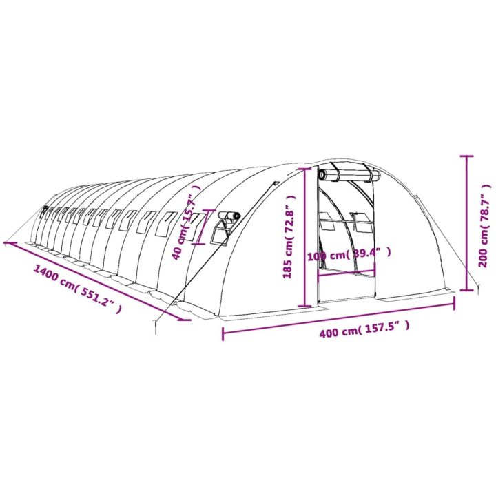Växthus med stålram vit 56 m² vidaXL 14 x 4 x 2 m – bild 12