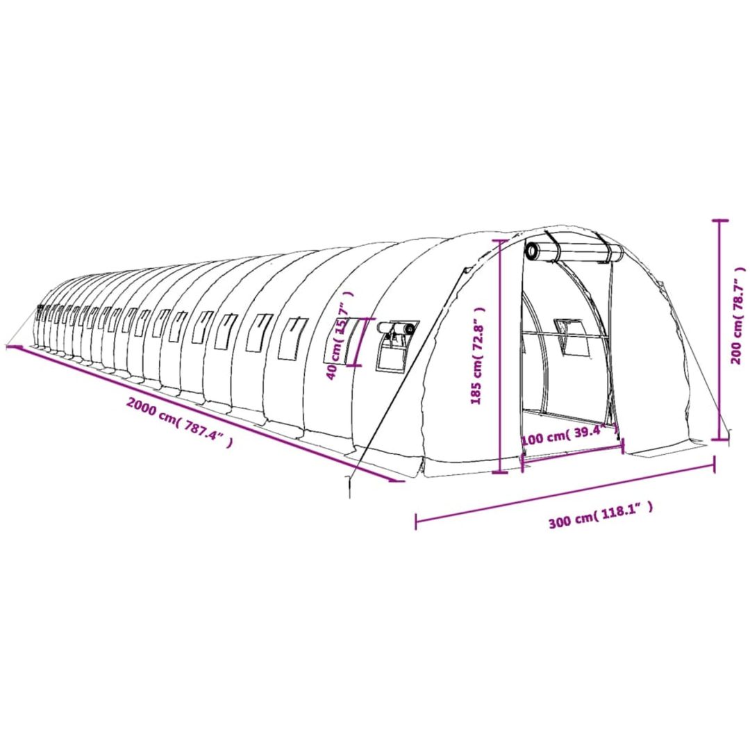 Växthus med stålram vit 60 m² vidaXL 20 x 3 x 2 m – bild 12