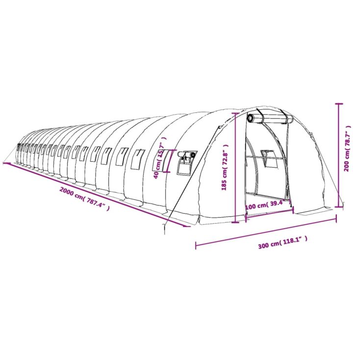 Växthus med stålram vit 60 m² vidaXL 20 x 3 x 2 m – bild 12