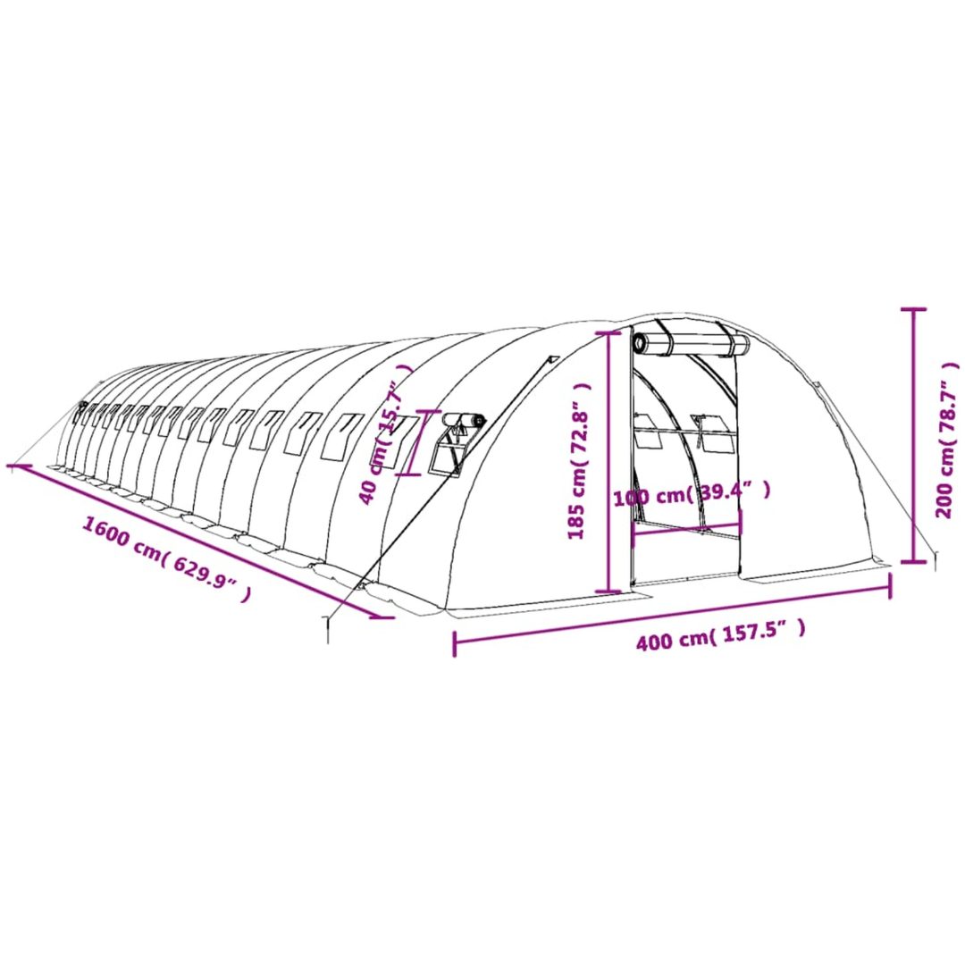 Växthus med stålram vit 64 m² vidaXL 16 x 4 x 2 m – bild 12