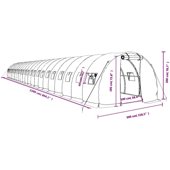 Växthus med stålram vit 66 m² vidaXL 22 x 3 x 2 m – bild 12