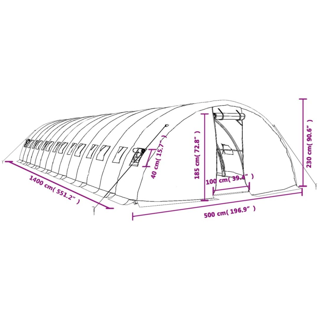 Växthus med stålram vit 70 m² vidaXL 14 x 5 x 2.3 m – bild 12