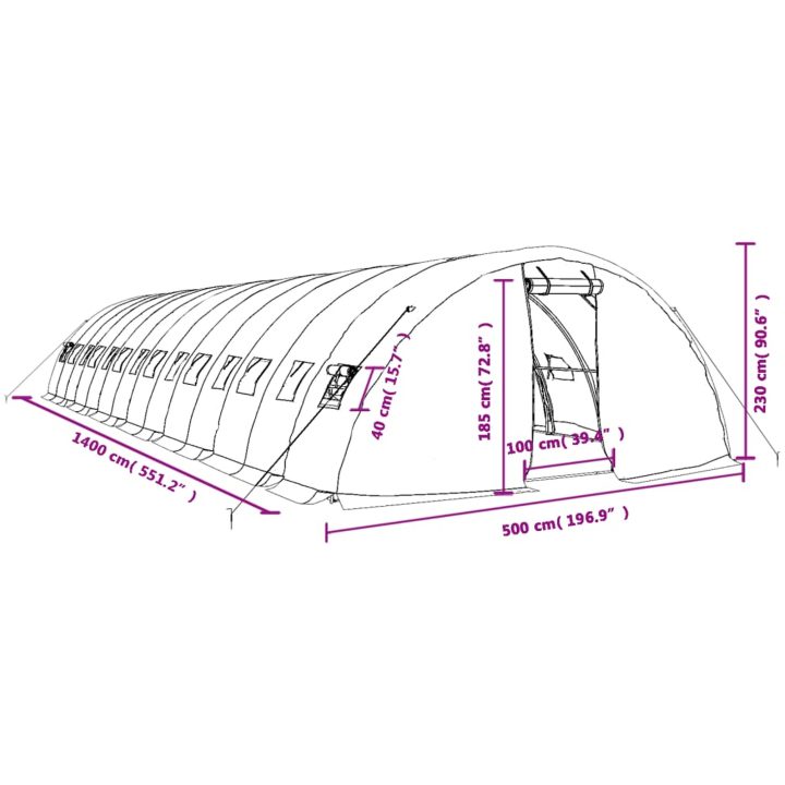 Växthus med stålram vit 70 m² vidaXL 14 x 5 x 2.3 m – bild 12