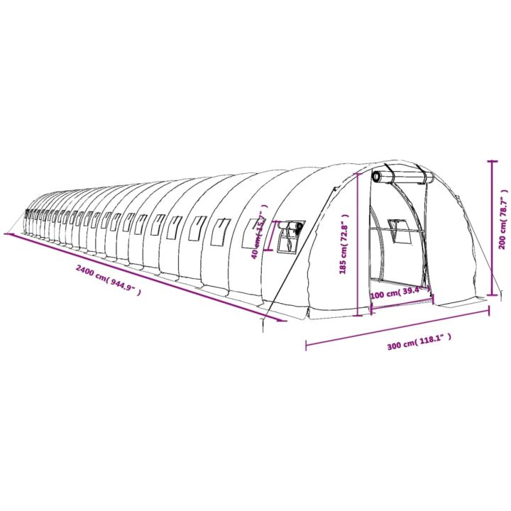 Växthus med stålram vit 72 m² vidaXL 24 x 3 x 2 m – bild 12