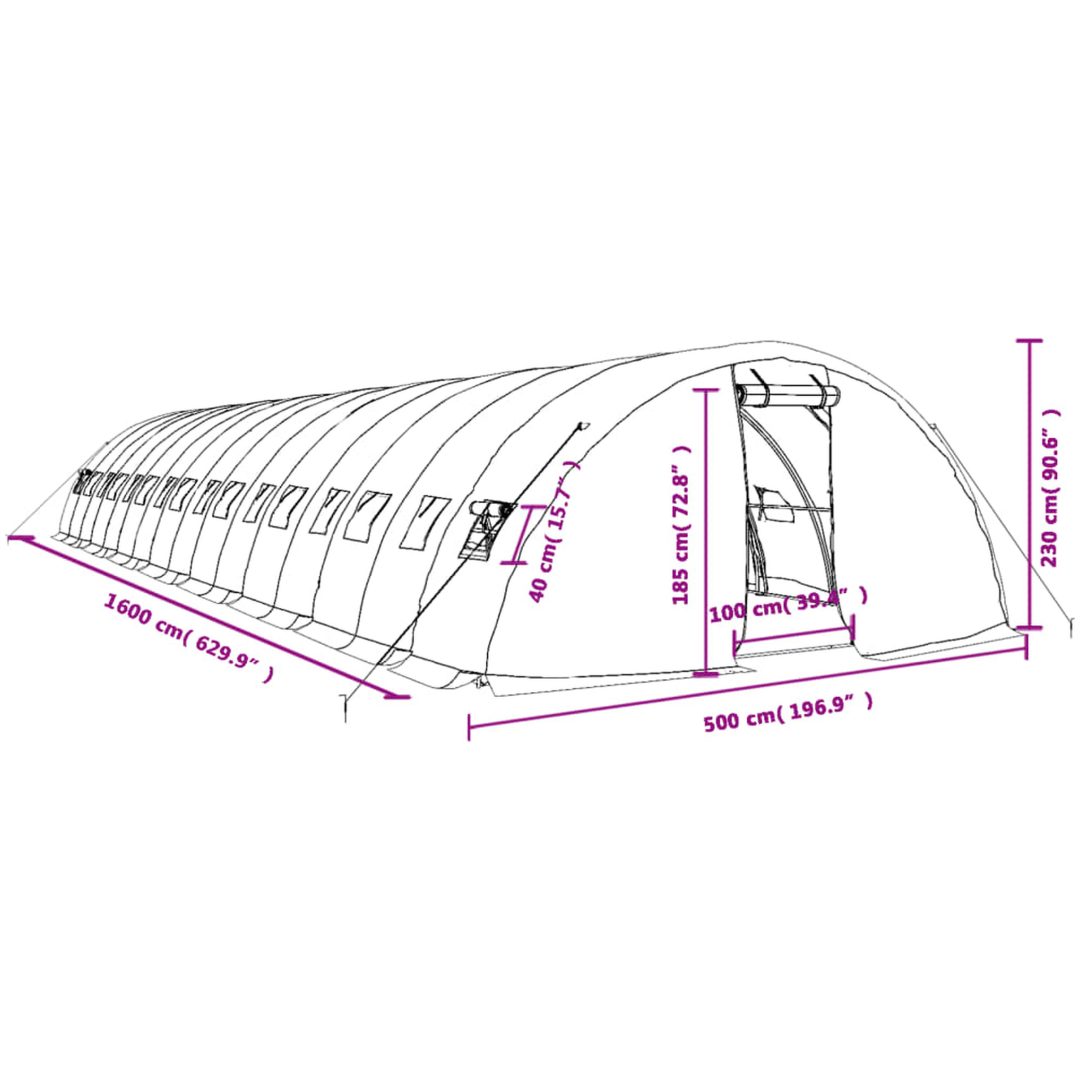 Växthus med stålram vit 80 m² vidaXL 16 x 5 x 2.3 m – bild 12