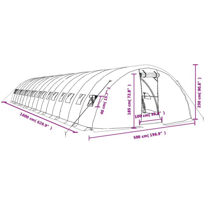 Växthus med stålram vit 80 m² vidaXL 16 x 5 x 2.3 m – bild 12