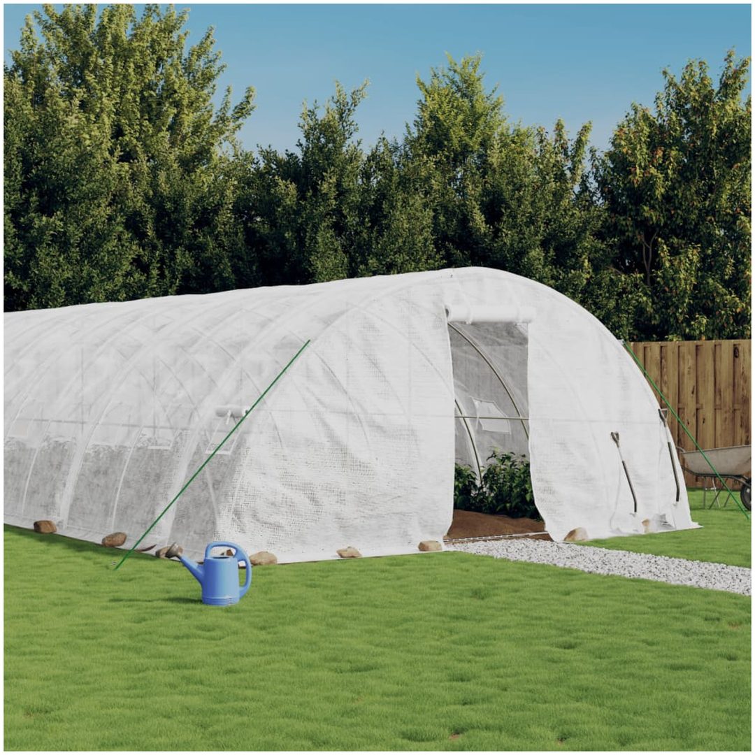 Växthus med stålram vit 80 m² vidaXL 16 x 5 x 2.3 m