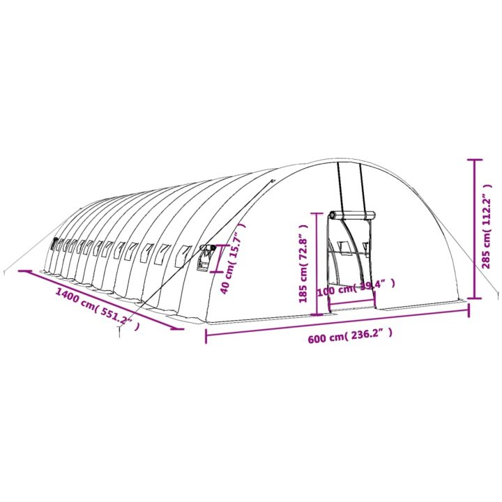 Växthus med stålram vit 84 m² vidaXL 14 x 6 x 2.85 m – bild 12
